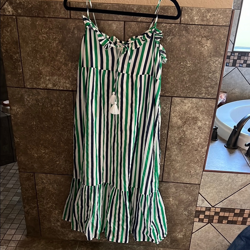 J. Crew Factory Green and White Striped Maxi Dress